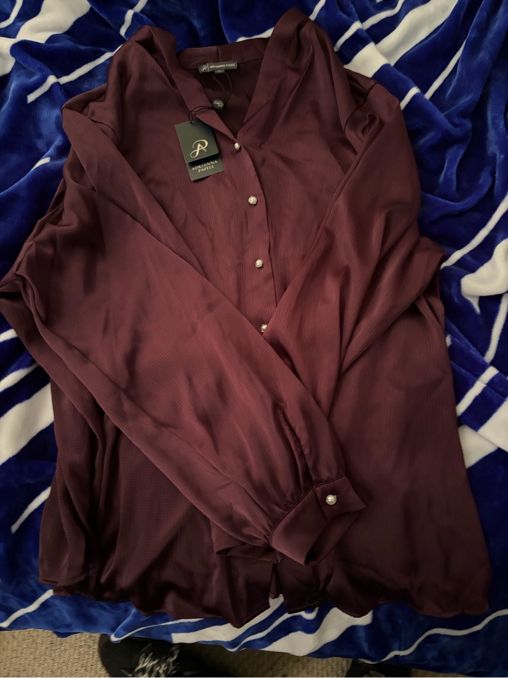 Adrianna Papell Burgundy Textured Buttoned Top